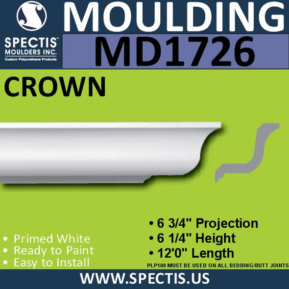MD1726 Spectis Crown Molding Trim 6 3/4"P x 6 1/4"H x 144"L