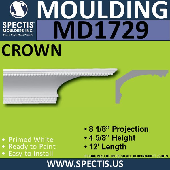 MD1729 Spectis Crown Molding Trim 8 1/8"P x 4 5/8"H x 144"L