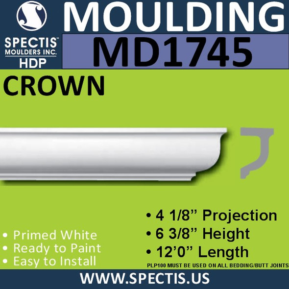 MD1745 Spectis Crown Molding Trim 4 1/8"P x 6 3/8"H  x 144"L