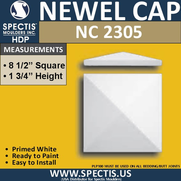NC2305 Urethane Newel Cap 8.5" W x 1.75" H