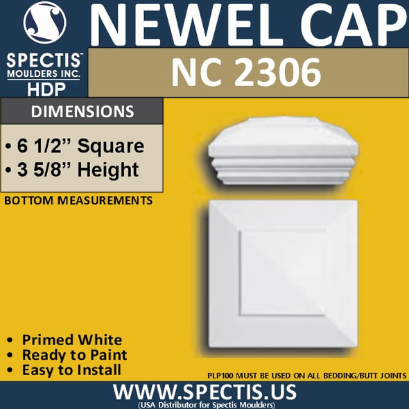 NC2306 Urethane Newel Cap 6.5" W x 3.6" H