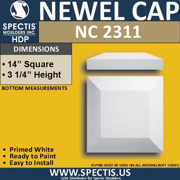 NC2311 Urethane Newel Cap 14" W x 3.25" H