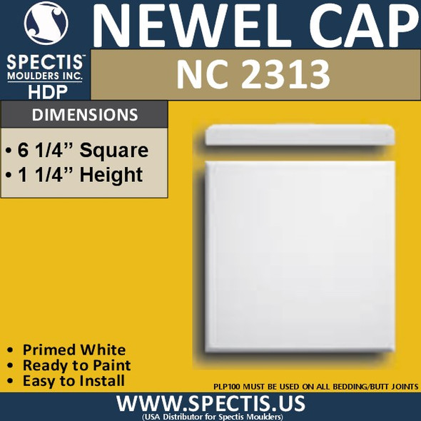 NC2313 Urethane Newel Cap 6.25" W x 1.25" H