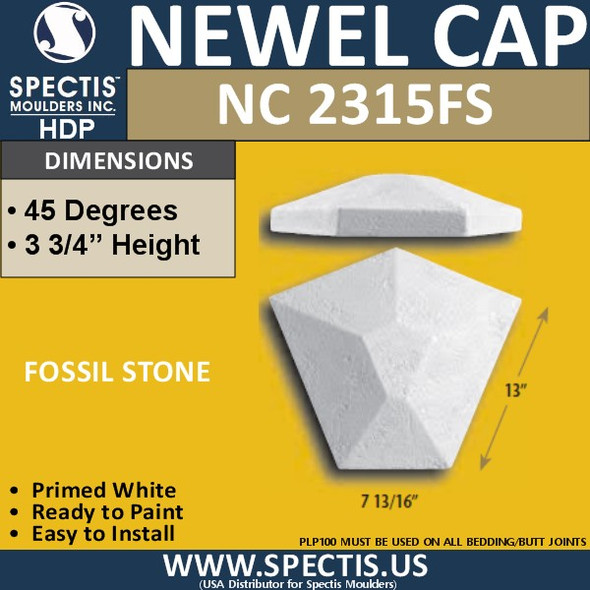 NC2315FS Fossil Stone Newel Cap 3.75" W x 4" H