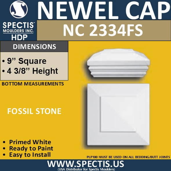 NC2334FS Fossil Stone Newel Cap 9" W x 4.2" H