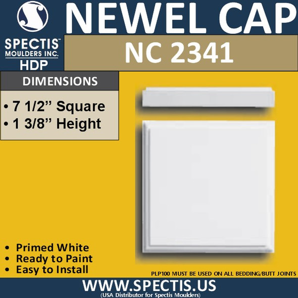 NC2341 Urethane Newel Cap 7.5" W x 1.4" H