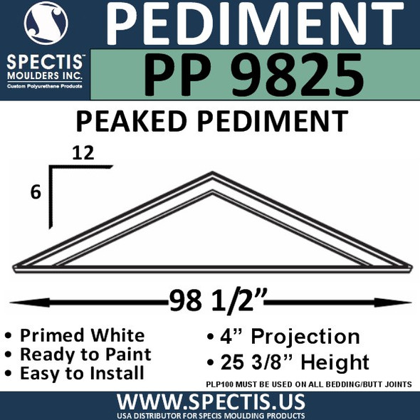 PP9825 Peaked Pediment for Door 98 1/2" x 25 3/8"