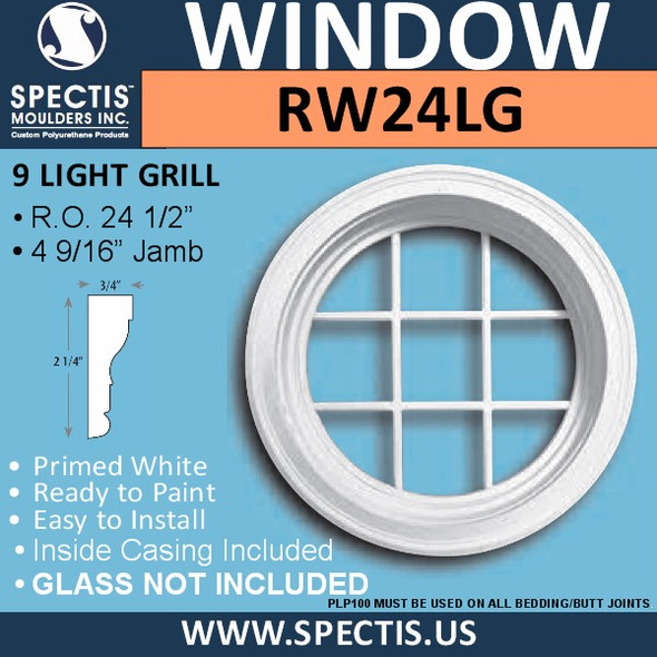 RW24LG 24" Decorative Round Window with 9 Lite Grille