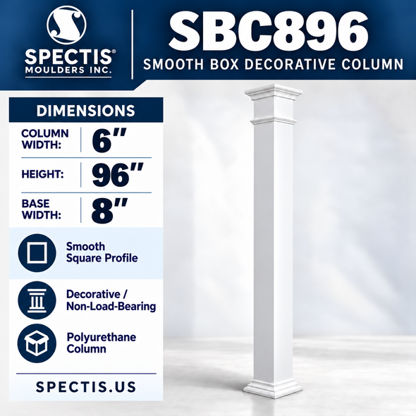 SBC896 Smooth Box Decorative Column 6" x 96"H
