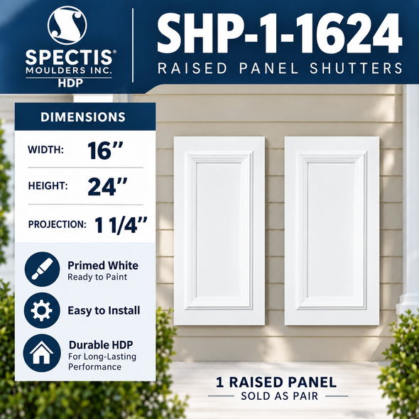 SHP-1 1624 1 Raised Panel Exterior Shutters 16 inch x 24 inch