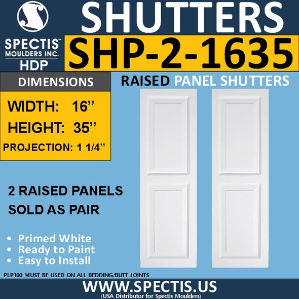 SHP-2 1635 Polyurethane Shutters - 2 Raised Panels 16 x 35