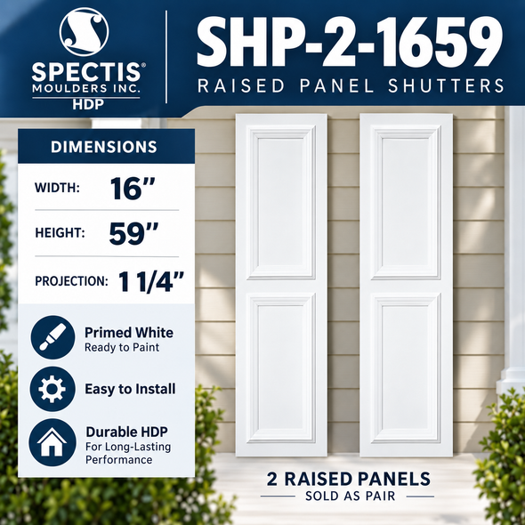 SHP-2 1659 Polyurethane Shutters - 2 Raised Panels 16 x 59