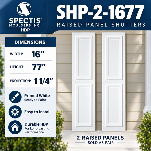 SHP-2 1677 Polyurethane Shutters - 2 Raised Panels 16 x 77