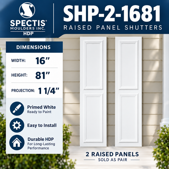 SHP-2 1681 Polyurethane Shutters - 2 Raised Panels 16 x 81