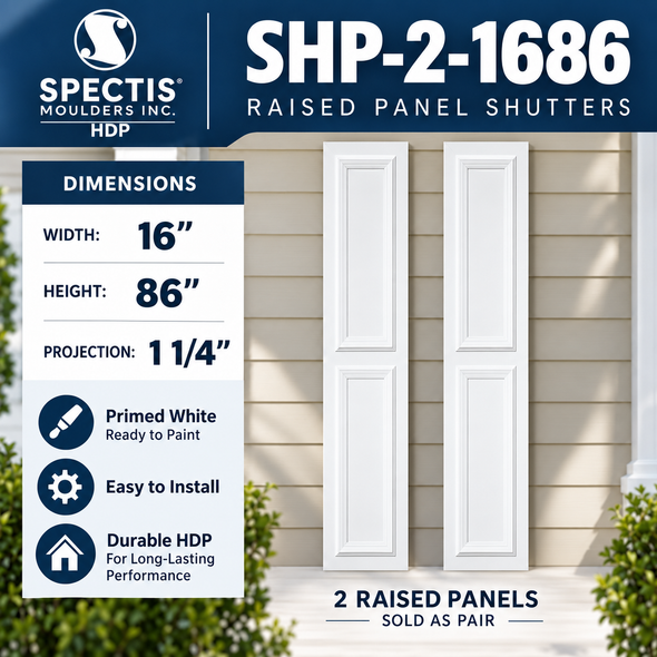 SHP-2 1686 Polyurethane Shutters - 2 Raised Panels 16 x 86