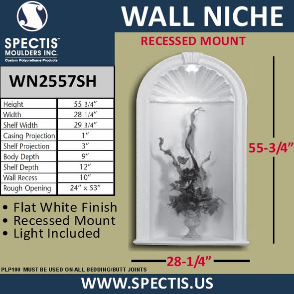 WN2557SH In-Wall Niche Flat White Finish with Light 28 1/4" 55 3/4"