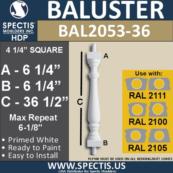 BAL2053-36 Spectis Urethane Railing Baluster 4 1/4" x 36 1/2"