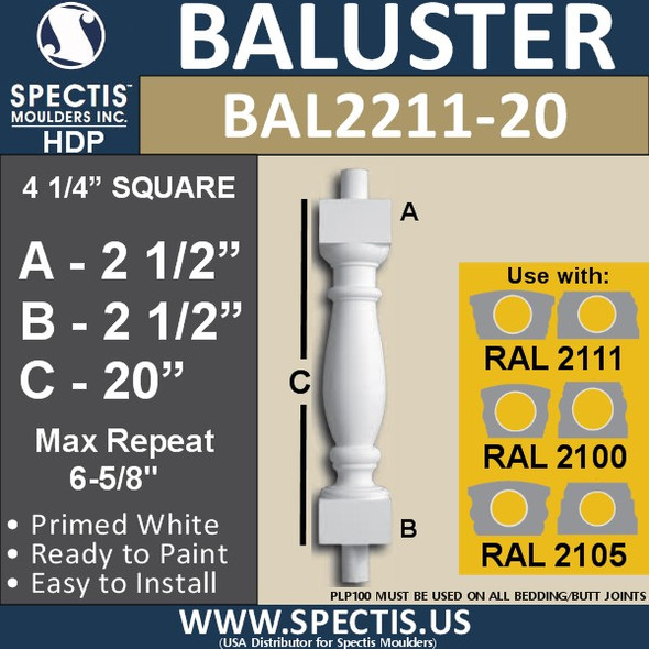 BAL2211-20 Spectis Urethane Railing Baluster 4 1/4" x 20"