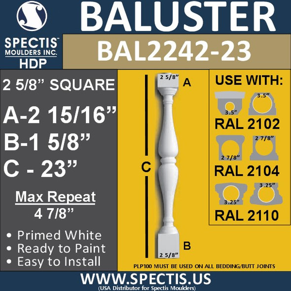 BAL2242-23 Spectis Urethane Railing Baluster 2 5/8" x 23"