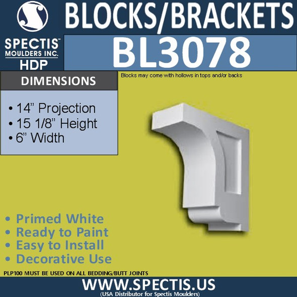 BL3078 Eave Block or Bracket 6"W x 15.13"H x 14" P