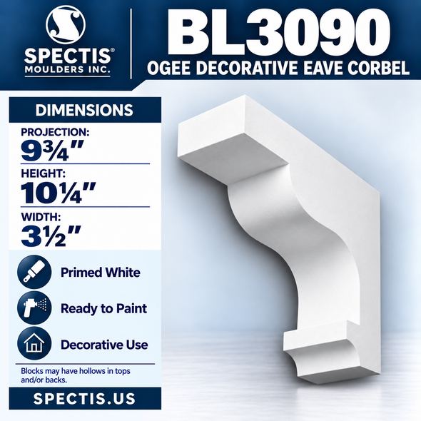 BL3090 Ogee Decorative Eave Corbel 3.5"W x 10.25"H x 9.75"P