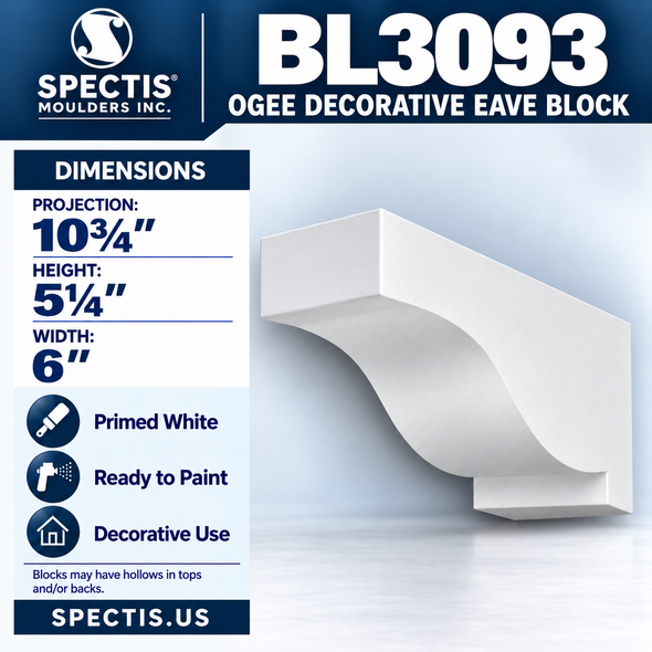 BL3093 Ogee Decorative Eave Block 6"W x 5.25"H x 10.75"P