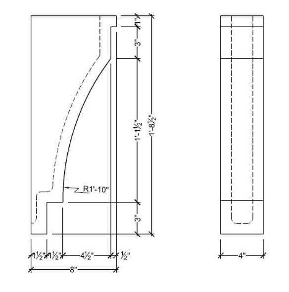 BL3096 Spectis Eave Block or Bracket 4"W x 20.5"H x 8" Projection