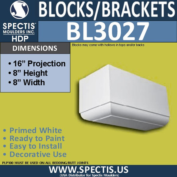 BL3027 Eave Block or Bracket 8"W x 8"H x 16" P