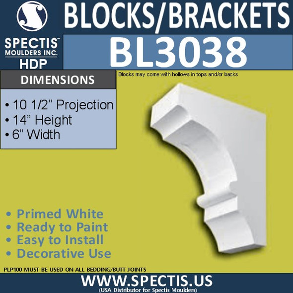 BL3038 Eave Block or Bracket 6"W x 14"H x 10.5" P