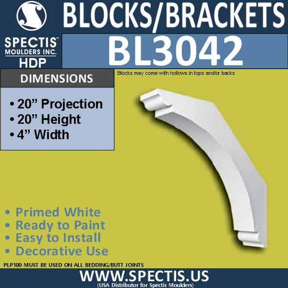 BL3042 Eave Block or Bracket 4"W x 20"H x 20" P