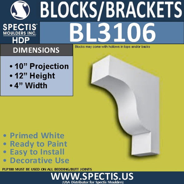 BL3106 Eave Block or Bracket 4"W x 12"H x 10" P