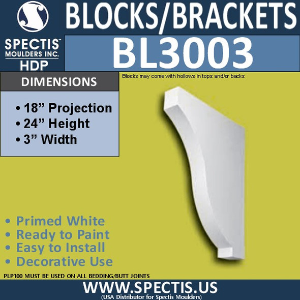 BL3003 Eave Block or Bracket 3"W x 24"H x 18" P