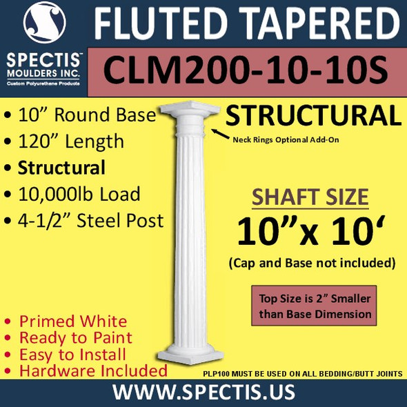 CLM200-10-10S Fluted Tapered Column 10" x 120" STRUCTURAL