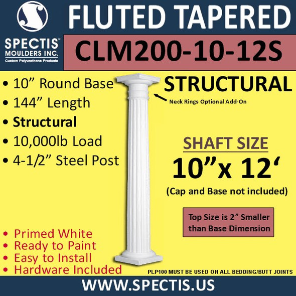 CLM200-10-12S Fluted Tapered Column 10" x 144" STRUCTURAL