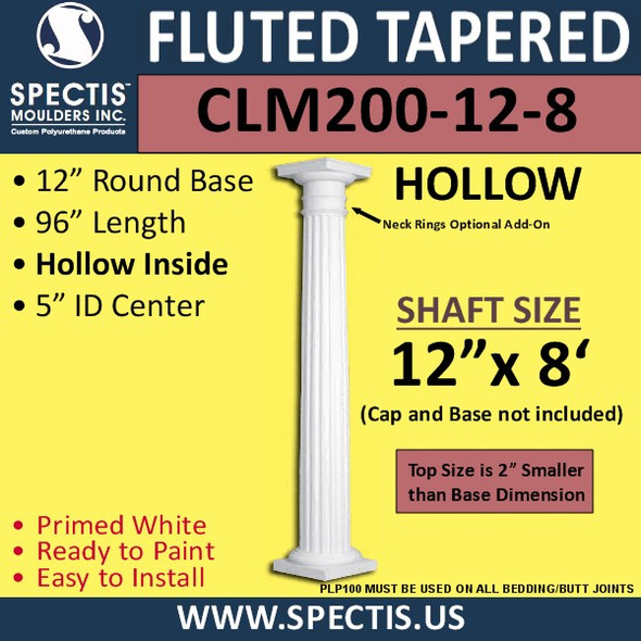 CLM200-12-8 Fluted Tapered Column 12" x 96"