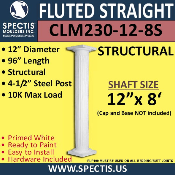 CLM230-12-8S Fluted Straight Column 12" x 96" STRUCTURAL