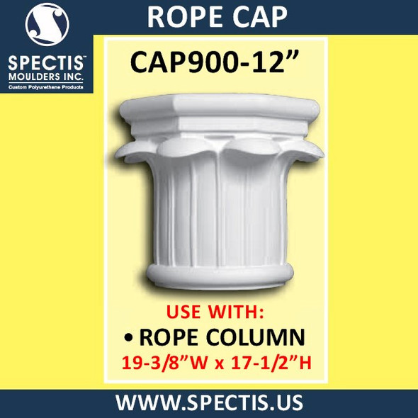 CAP900-12 Rope Cap 19 3/8"W x 17 1/2"H for 12" top column