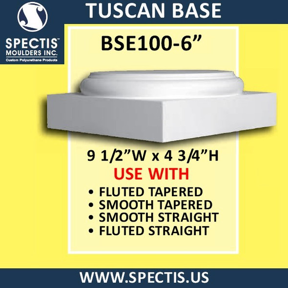 BSE100-6 Tuscan Base 6 1/4" Hole x 9 1/2"W x 4 3/4"H