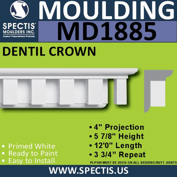 MD1885 Dentil Crown Molding Trim decorative spectis urethane