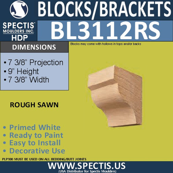 BL3112RS Rough Sawn Eave Block 7.37"W x 9"H x 7.37"P