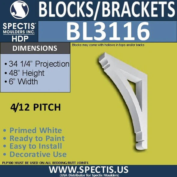 BL3116 Decorative Eave Bracket 6"W x 48"H x 34.25"P