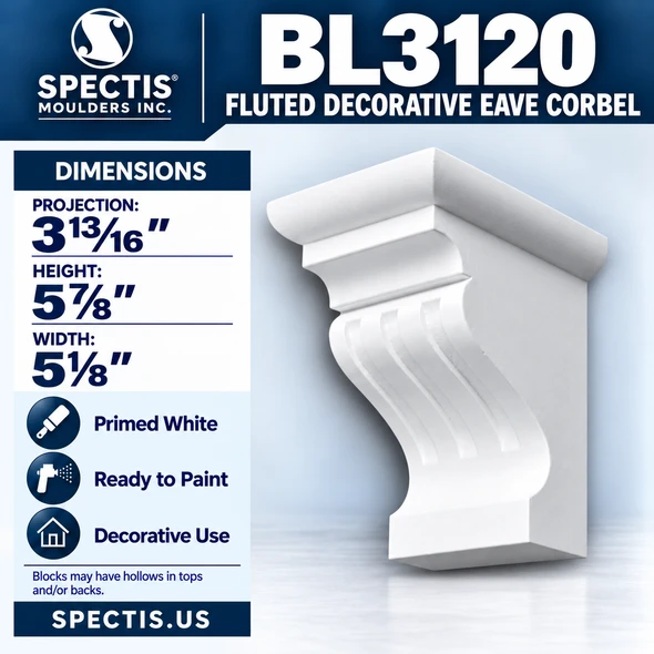 BL3120 Fluted Decorative Eave Corbel 5.125"W x 5.875"H x 3.8125"P