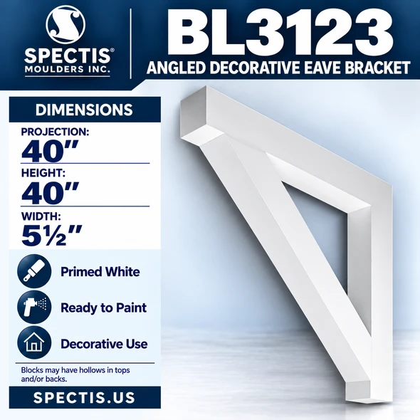 BL3123 Angled Decorative Eave Bracket 5.5"W x 40"H x 40"P