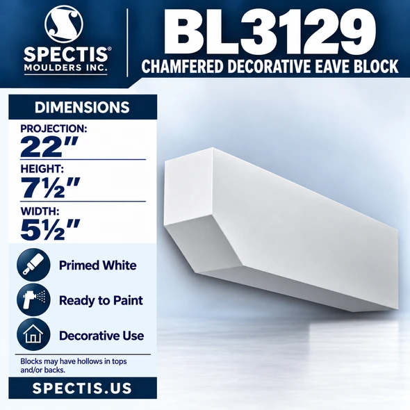 BL3129 Chamfered Decorative Eave Block 5.5"W x 7.5"H x 22"P