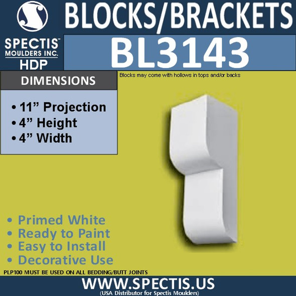 BL3143 Eave Block or Bracket 4"W x 4"H x 11"P