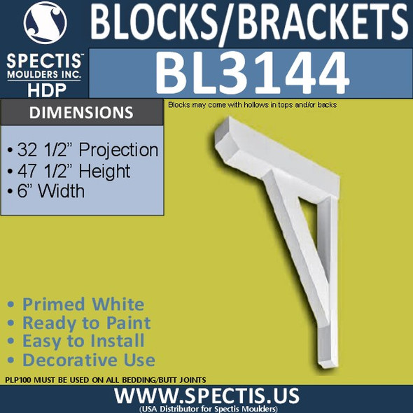 BL3144 Eave Block or Bracket 6"W x 47.5"H x 32.5"P