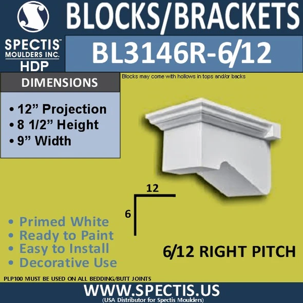 BL3146R-6/12 Right-Pitch Decorative Eave Bracket 9"W x 8.5"H x 12"P