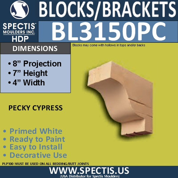 BL3150PC Pecky Cypress Decorative Eave Bracket 4"W x 7"H x 8"P