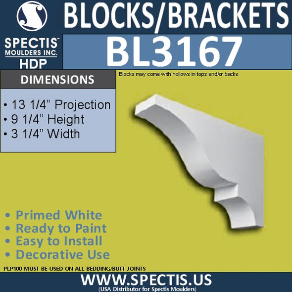 BL3167 Eave Block or Bracket 3.25"W x 9.25"H x 13.25"P