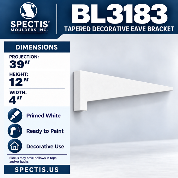 BL3183 Tapered Decorative Eave Bracket – 4″ W × 12″ H × 39″ Projection